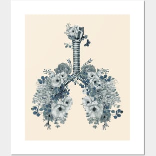 Roses and flowers growing on the lungs, important to breathe, blue, navy, lungs cancer, respiratory therapist Posters and Art